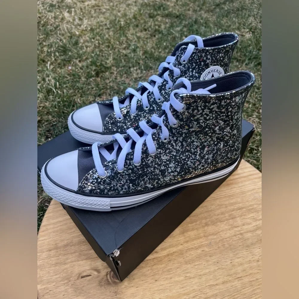 NEW Converse Youth SZ 6 Silver Sparkle Chuck Taylor High-Top Sneakers Shoes